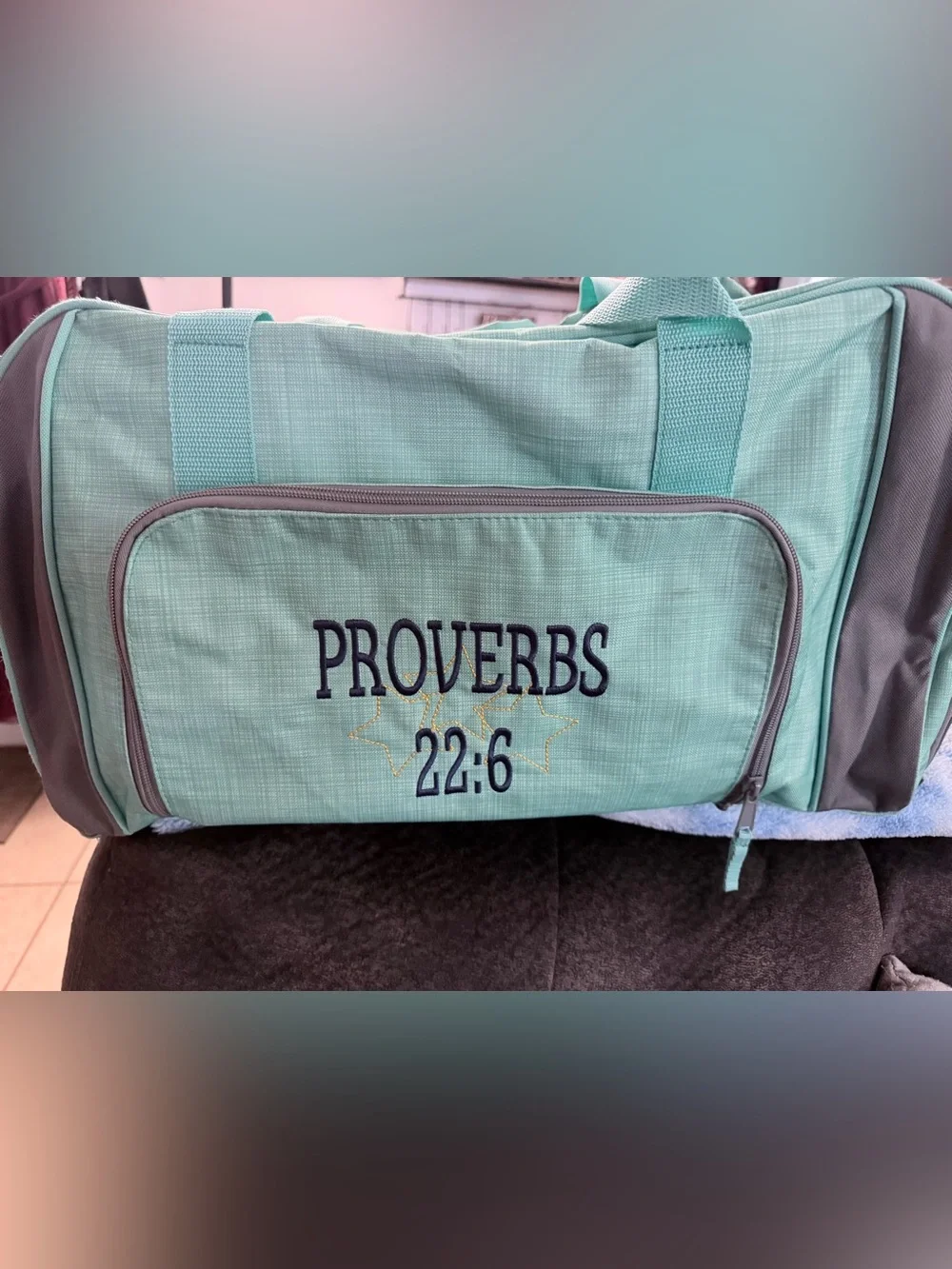 Thirty-One Mint Green Proverbs 22:6 Gym Travel Duffel Bag Multi Pocket